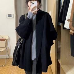 韓国スタイルの女性のためのミッドレングスニットセータージャケット 2025 秋と冬の新しい厚く緩い怠惰なスタイルのアウターカーディガン