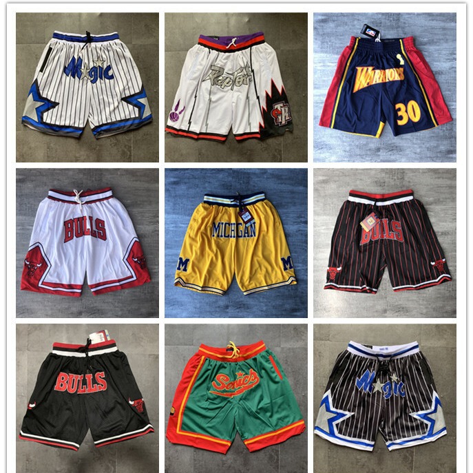 in stock Lakers Pacers All-Star Heat Jordan Supersonic North Carolina Pocket Dense-Embroidered Shorts Basketball Pants