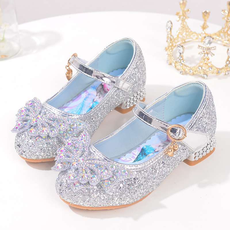 Spring and Autumn Girls' Leather Shoes Korean Style Elsa Children's Princess Shoes High Heels Student Dance Performance Shoes Elsa Crystal Shoes