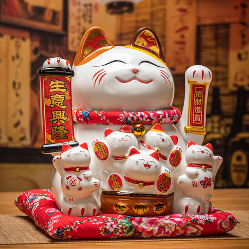 Dehua Ceramic Automatic Swing Lucky Cat Ornament for Store Opening, Relocation Gift, Cashier Desk Money Cat