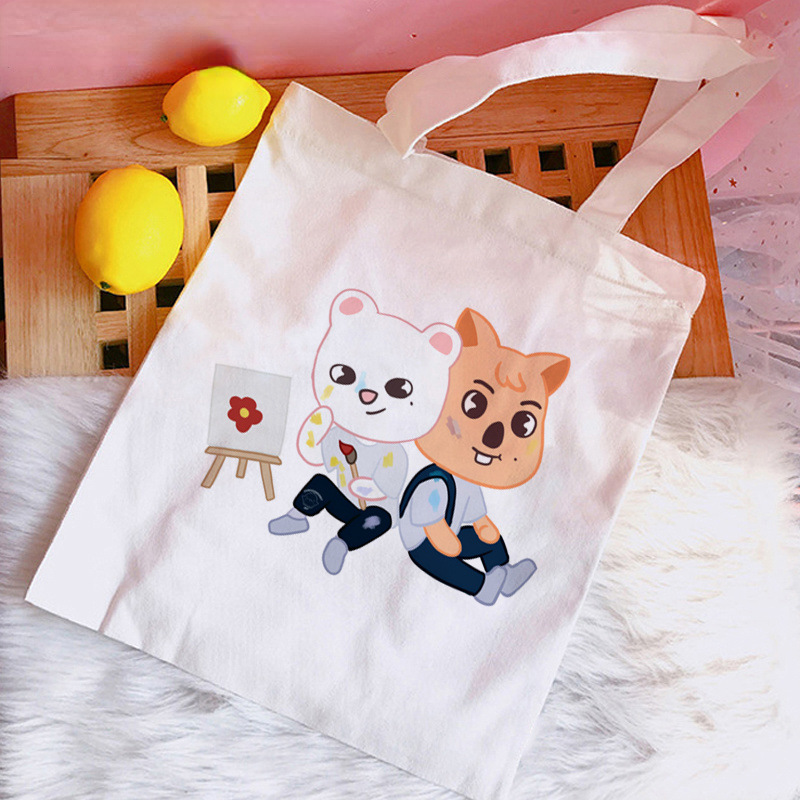 Transfronteriza Venta caliente Stray Kids Skzoo periférico impreso lienzo bolsa de hombro bolsa plegable bolso de compras