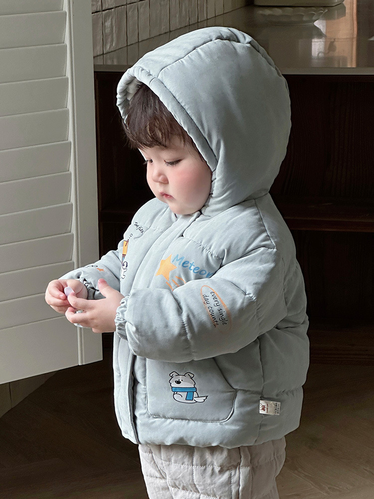 Ropa para niños coreanos dibujos animados de invierno ropa de salida cómoda y cálida ropa de algodón con capucha para niños image 4