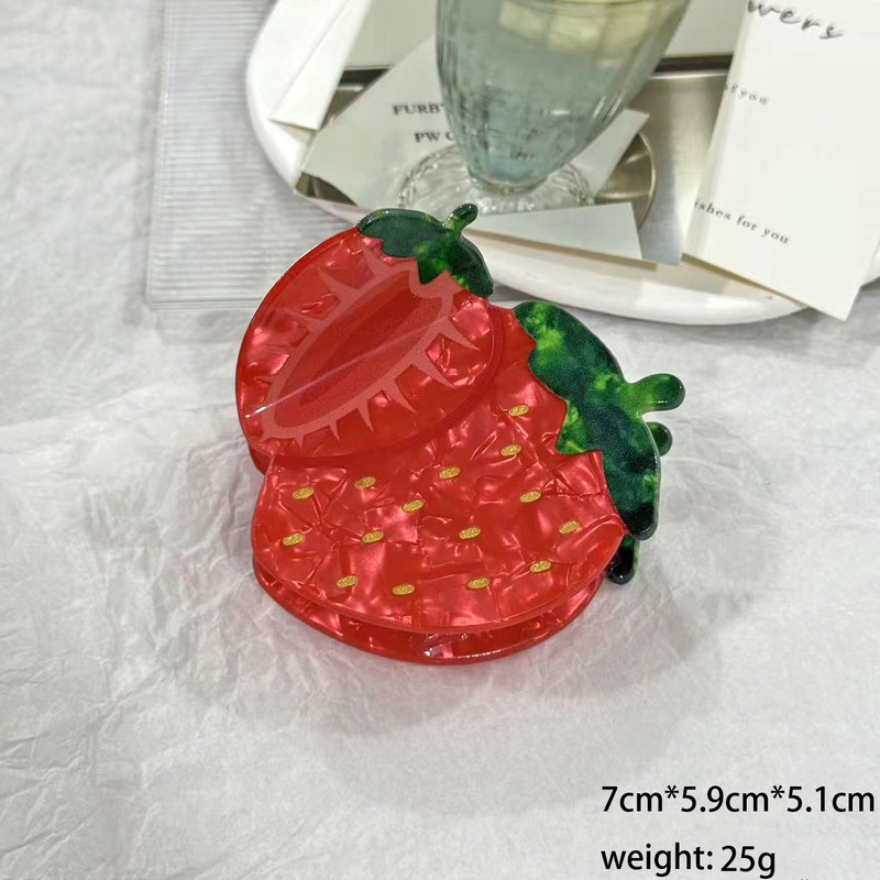 新款小清新水果发夹可爱奶油草莓叶子抓夹后脑鲨鱼夹甜美少女发饰|undefined