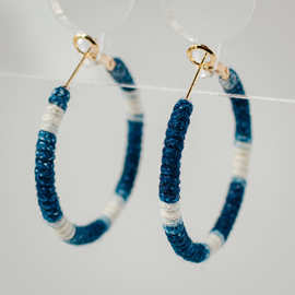 植物蓝染手作耳饰手工绕线渐变环形耳钉女文艺复古民族风个性气质