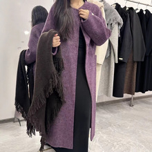 高奢羊驼绒 双面羊绒大衣女淑女高级感阔版围巾两件套慵懒风