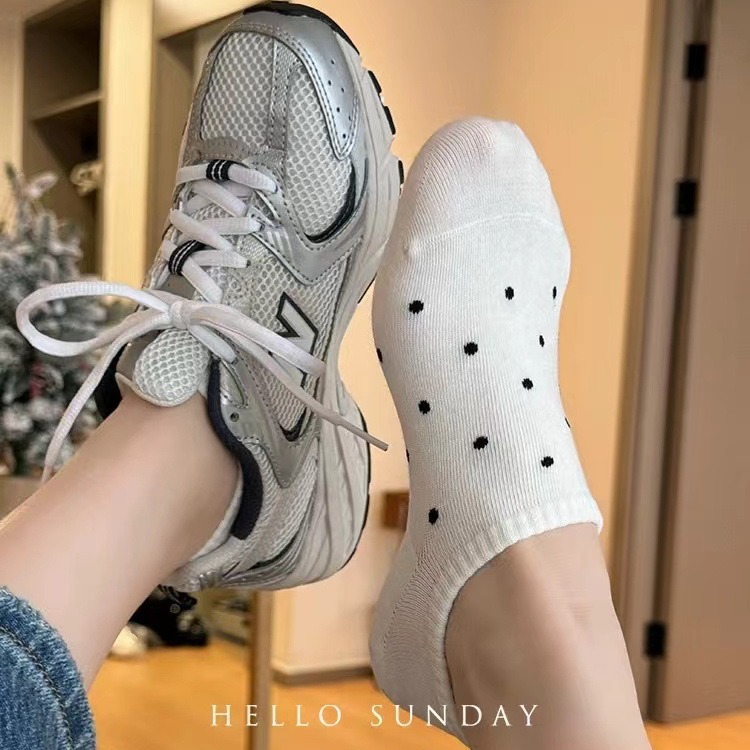 韓国東大門水玉ソックス浅口ボートソックス日本製無地水玉落ちない夏用薄手インビジブルソックス