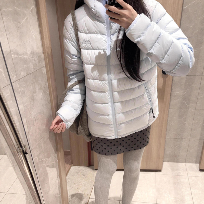 White Duck down Winter Lightweight New Ribbed down Jacket for Women, Short Style, Couple's Loose Thickened Slim Hooded Coat