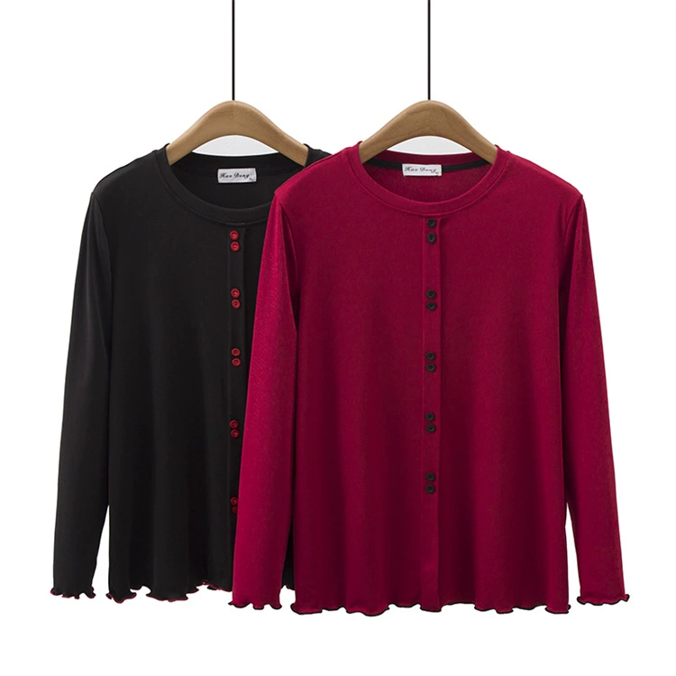 2023 Осень Новый Топ больших размеров, модная универсальная плиссированная эластичная Базовая рубашка с деревянными ушами для девочек, футболка 3038