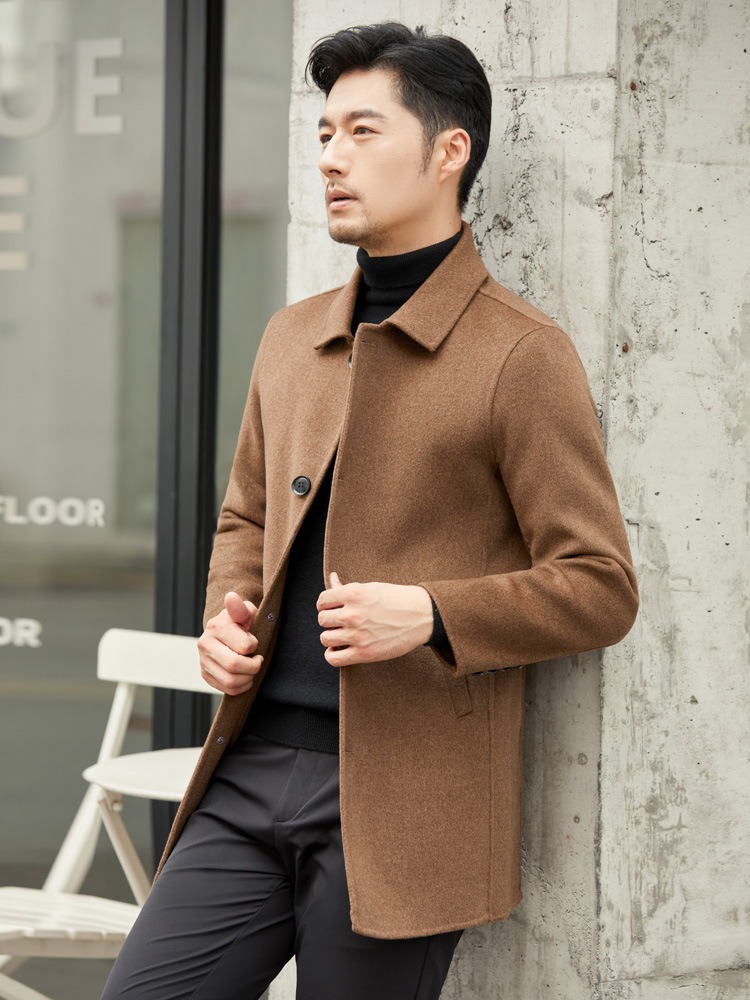 Abrigo de lana de doble cara casual de negocios Abrigo de lana engrosada de invierno para hombres Abrigo de lana de mediana longitud