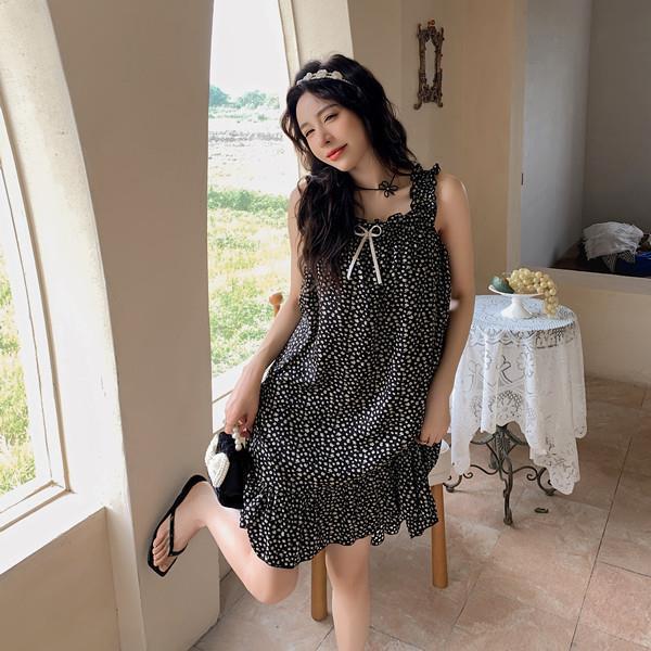 New Ice and Snow Silk dress Doll Dress Cute Age-reducing Small Floral Silk Nightgown Cartoon Smiley Print