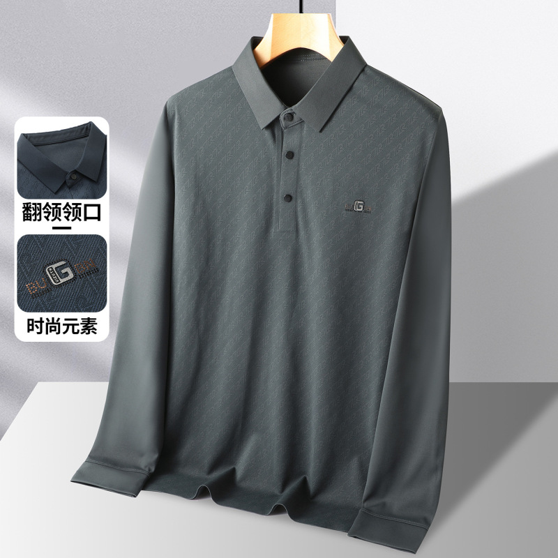 2025新款爸爸秋装翻领t恤长袖春秋季男士打底polo衫中老年人衣服|undefined