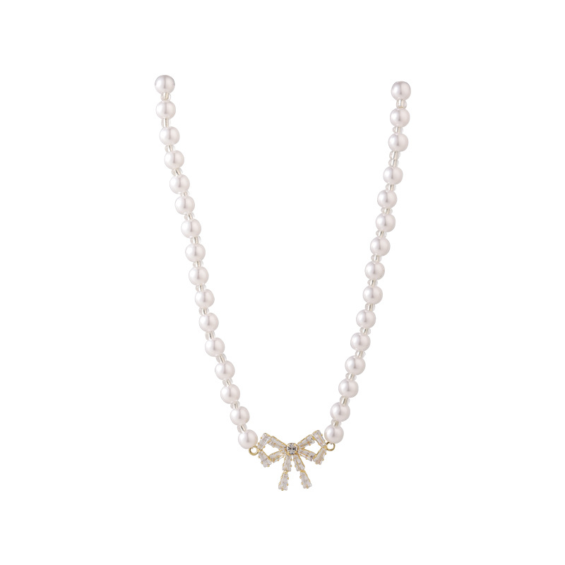 Summer Fashion Female Vintage Pearl Bow Pendant Copper Choker Collar Female display picture 6
