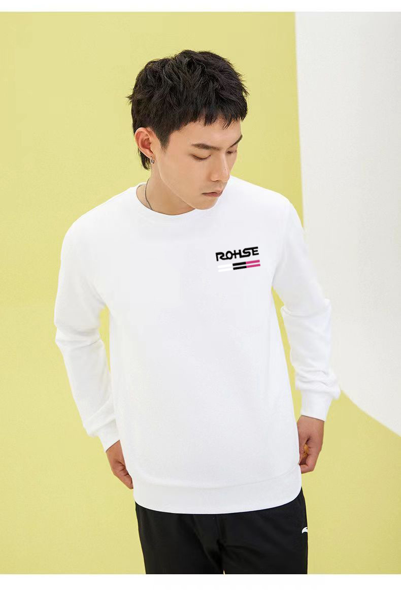 Heavy Long Sleeve Sweatshirt - Men's Solid Color Crew Neck Casual Top - Detail 10
