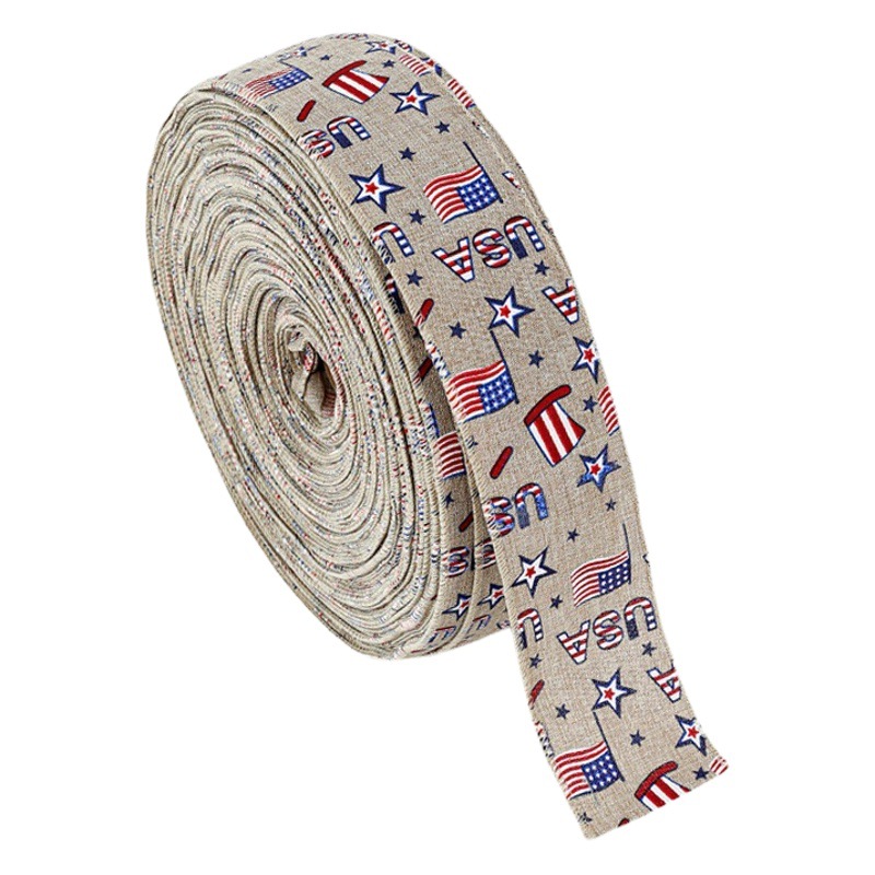Transfronterizo nueva imitación cinta de cáñamo cinta del Día de la Independencia Americana rojo blanco azul estrella de cinco puntas impresión cinta decorativa arco