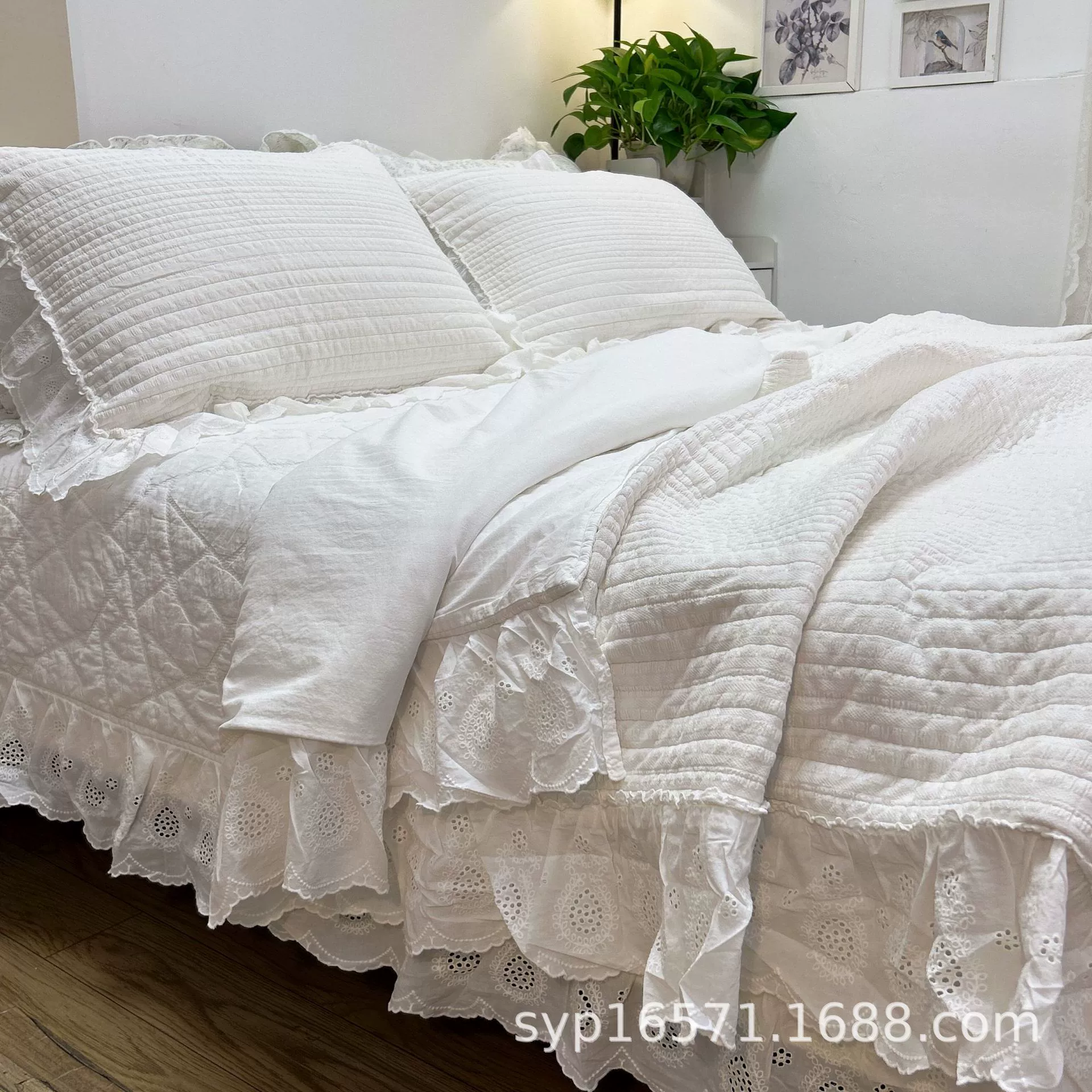 Новинка!!! Хлопковая крашеная песчаного цвета ткань voile crepe нити четырехкомпонентный комплект с кружевной отделкой