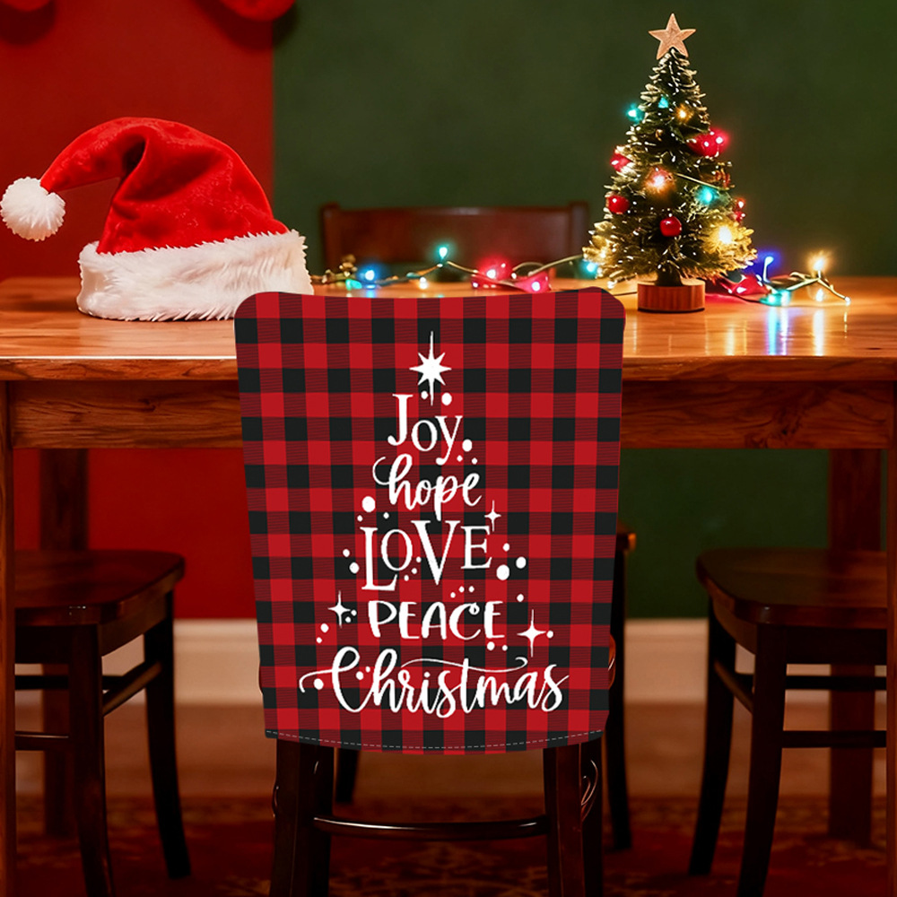Nuevo patrón de cuadrícula de silla de decoración de Navidad respaldo de silla de atmósfera de vacaciones cubierta de polvo doméstica