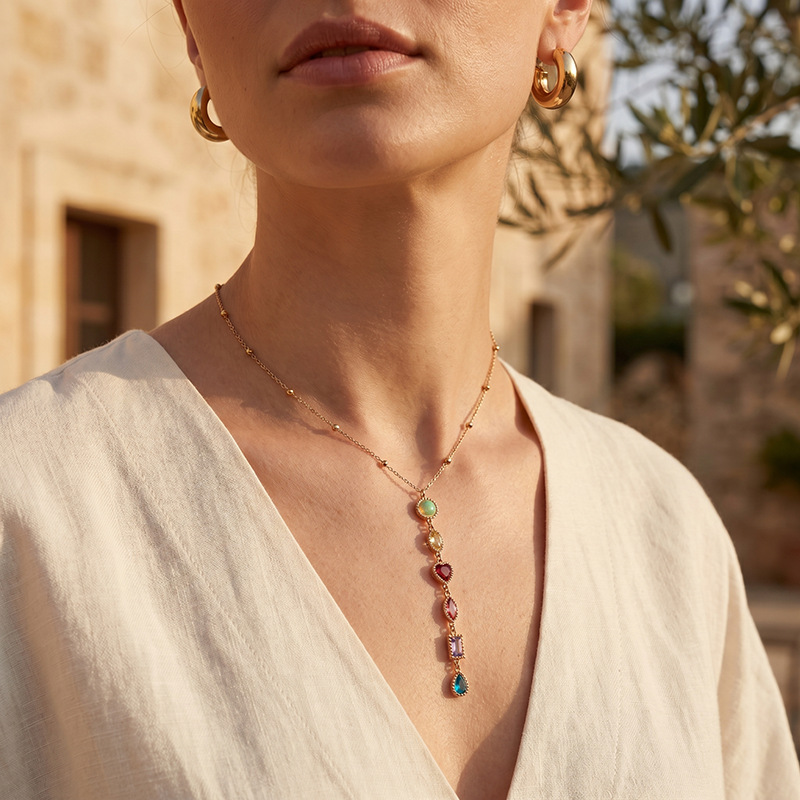 TENA Europa y los Estados Unidos transfronterizos cadena de esferas de oro de moda color zircon collar en forma de Y lujo ligero de alta calidad joyería de mujer