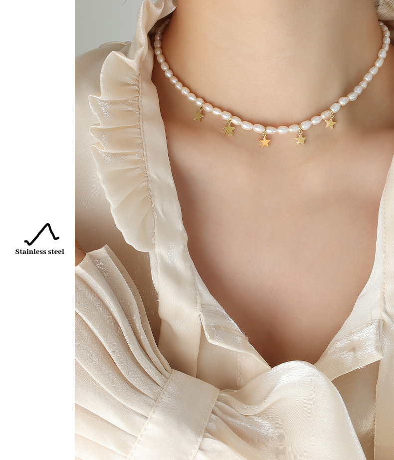 Elegant Geometric Star Titanium Steel Necklace Pearl Stainless Steel Necklaces