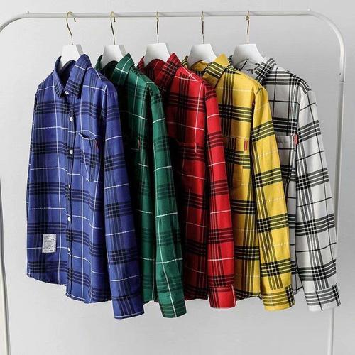 Men's Autumn Grid Shirt, Spring and Autumn Season Casual Thin Jacket, Long-Sleeve Collar Shirt, Student Trendy Short Shirt, Autumn Clothing