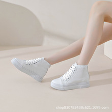 宋慧乔同款高帮小白鞋女增高真皮休闲系带圆头洞洞鞋舒适百搭板鞋