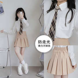 女童衬衫春秋装2021新儿童长袖刺绣白衬衣学院风百褶半身裙JK套装