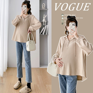 Real shot in stock pregnant women's spring clothes fashionable western style casual hooded top