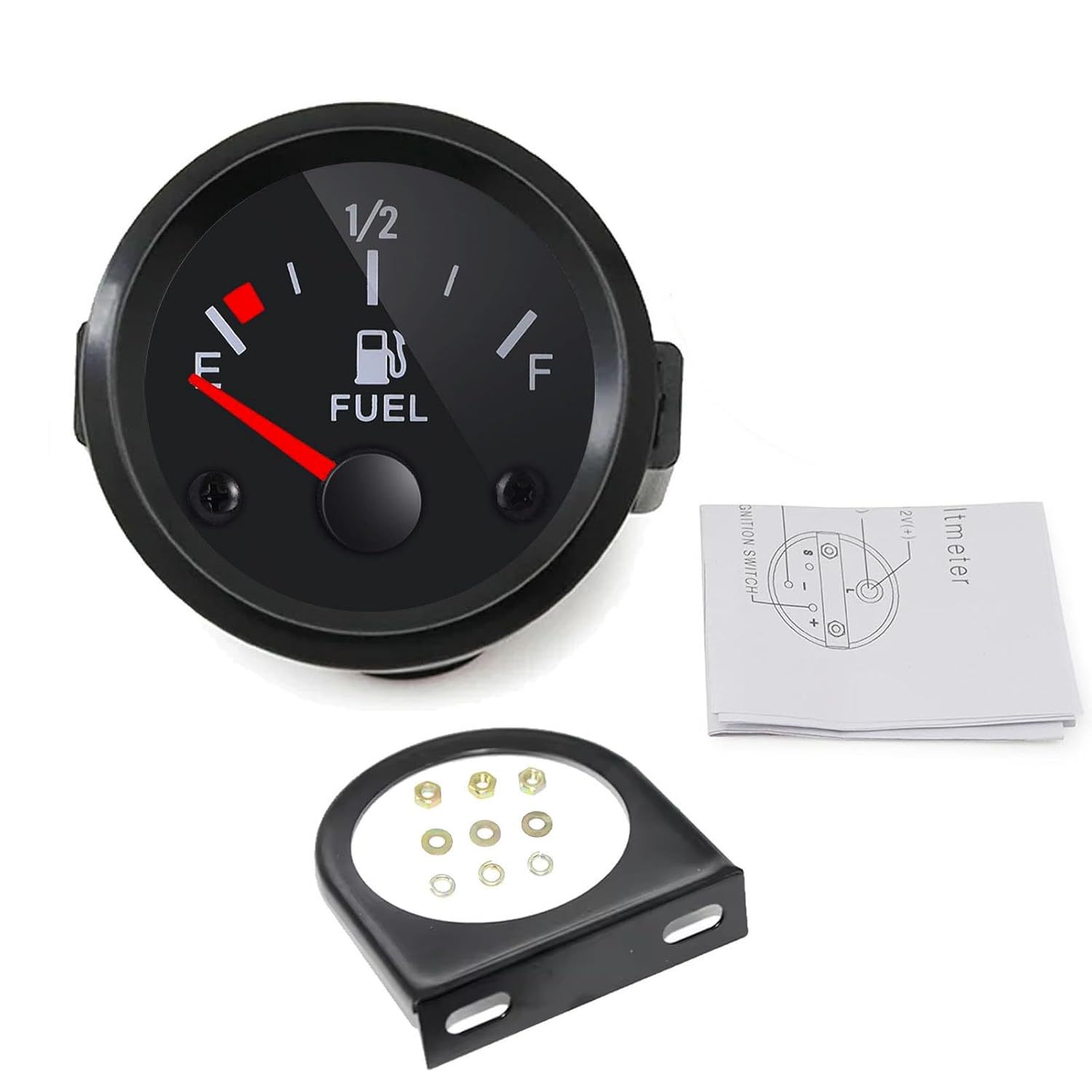 Cross-Border Hot Selling 2-Inch 52mm Fuel Gauge 12V Black Face Red Pointer Modified Fuel Gauge 240-33 Ohms