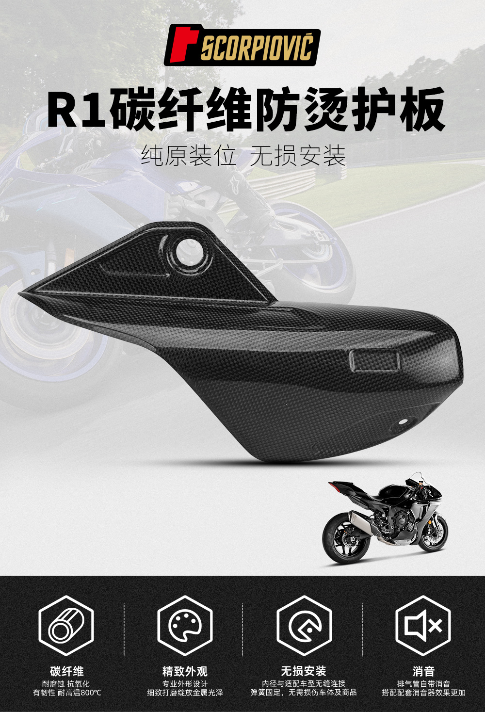 R1 Scorpio Exhaust Pipe Carbon Fiber Heat Shield Protective Shell Heat Shield Motorcycle Tail Exhaust Modification Accessories