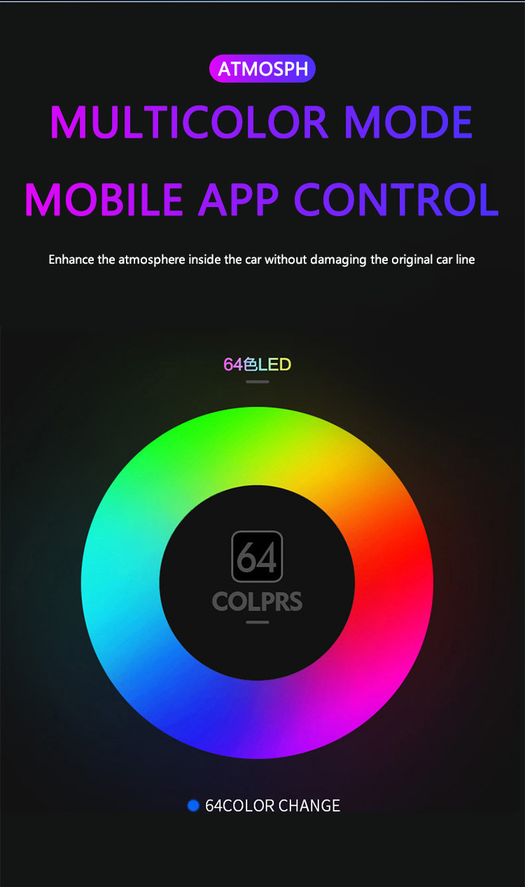 Universal Car Hidden Symphony No-Cut Wire App Dual-Control Interior Ambient Light Led Car Ambient Light