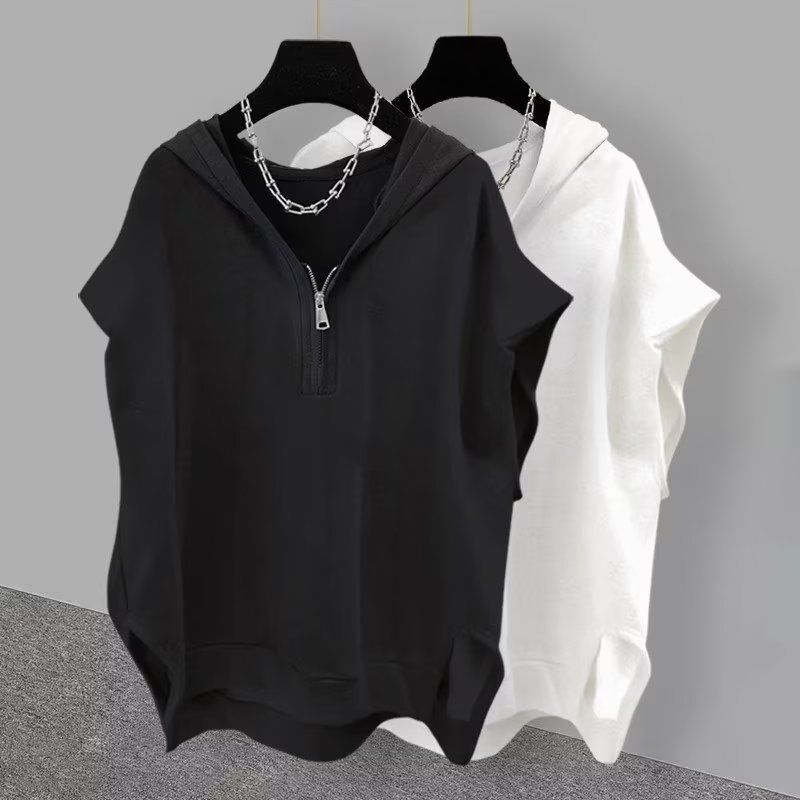 Summer Men's Short-Sleeve T-Shirt Hooded Sleeveless Vest Korean Style Trendy Versatile Casual Loose Tank Top Half-Sleeve Summer Men's Short-Sleeve T-Shirt Hooded Sleeveless Vest Korean Style Trendy Versatile Casual Loose Tank Top Half-Sleeve