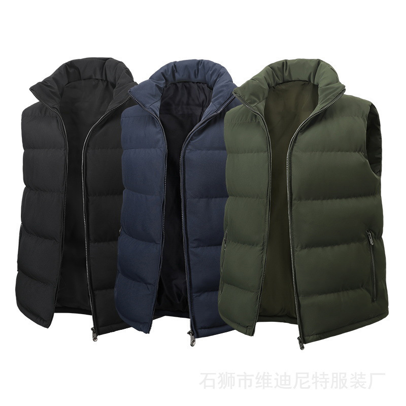 Cross-Border New Men's Stand-Up Collar Cardigan Zipper Sleeveless Cotton Coat Jacket Winter Warm Cotton Vest Solid Color Can Be Opened Twice Cross-Border New Men's Stand-Up Collar Cardigan Zipper Sleeveless Cotton Coat Jacket Winter Warm Cotton Vest Solid Color Can Be Opened Twice