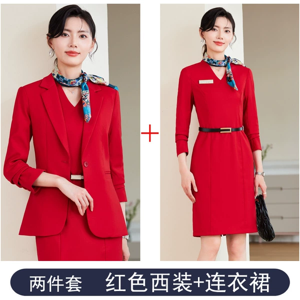 Red classic suit jacket, dress