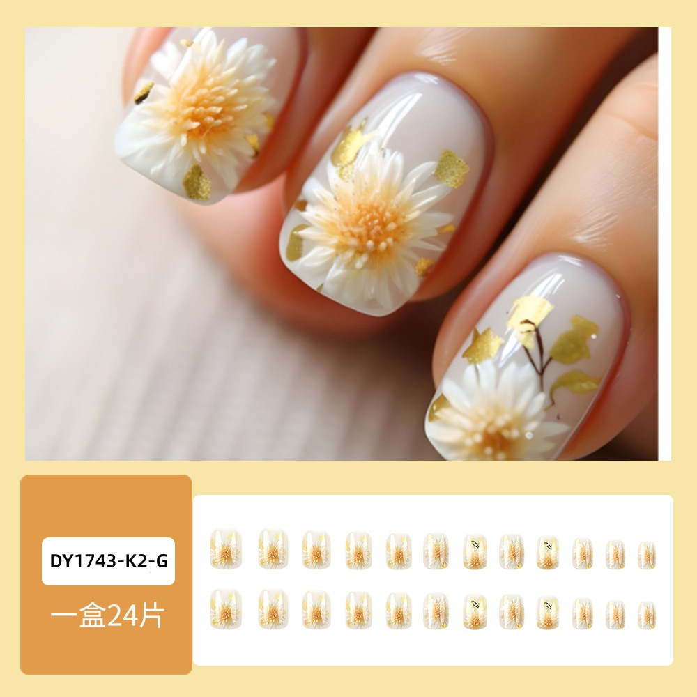 Uña de flores de doble capa de belleza corta parche de uñas cuadrada europea Europa y los Estados Unidos ventas calientes de loto de nieve glacial usar uñas