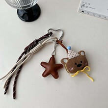 可爱毛绒小熊挂件miu系爱心扣手绳卡通包包挂件挂饰车钥匙扣装饰