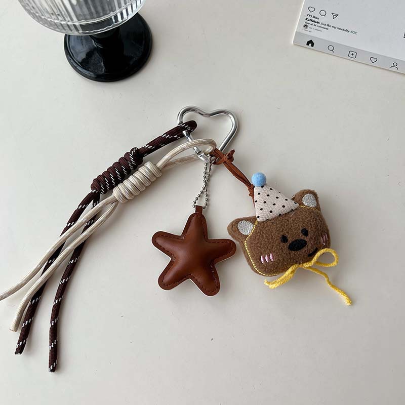 可爱毛绒小熊挂件miu系爱心扣手绳卡通包包挂件挂饰车钥匙扣装饰