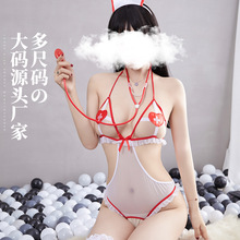 大码情趣内衣制服诱惑镂空露乳挑逗角色开档连体衣护士套装性感