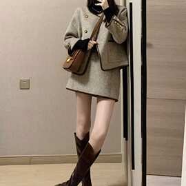 小香风毛呢外套半身裙套装胖显瘦名媛上衣感裙子一整套秋冬