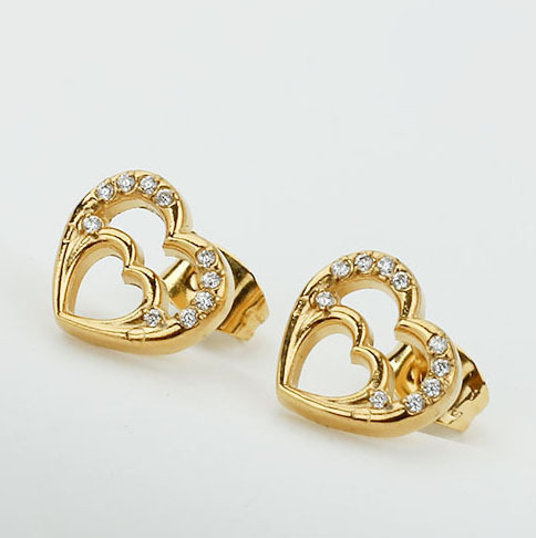 1 Pair IG Style Sweet Heart Shape Hollow Out Inlay Titanium Steel Zircon Ear Studs display picture 4