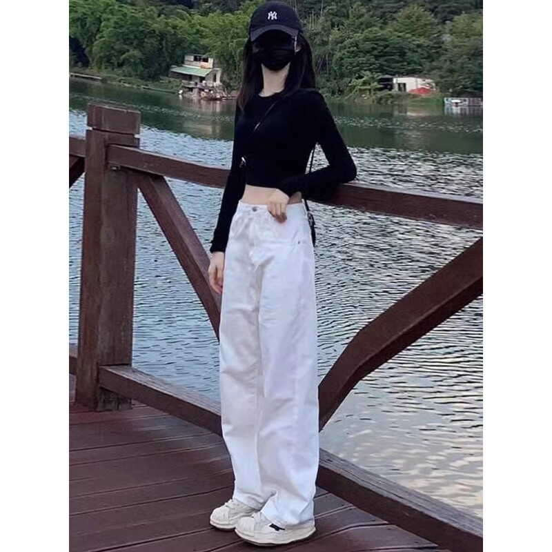 High-Waisted Drape Jeans 2025 Summer New Off-White Floor-Length Wide-Leg Pants Dad Soft Petite Straight Pants High-Waisted Drape Jeans 2025 Summer New Off-White Floor-Length Wide-Leg Pants Dad Soft Petite Straight Pants