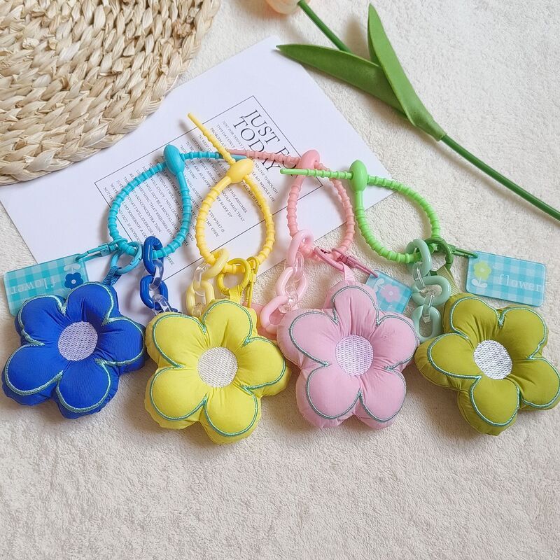 Down Fabric Flower Phone Charm Stress-Relief Fluffy Bag Pendant Keychain Small Gift Soft and Cute Camera Strap