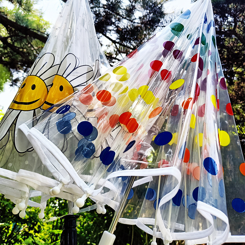 Thickened Kidsren's Lightweight Transparent Umbrella for Boys and Girls, Primary School Students, Special Long Handle Anti-Pinch Small Baby