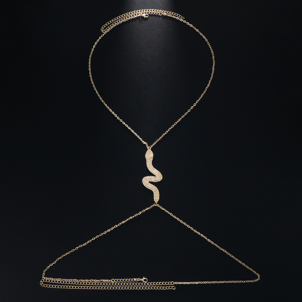 Cadena de pecho de diamantes de imitación en forma de serpiente de moda sexy para mujer Cadena de pecho de cuerpo de Bikini Cadena de pecho transfronteriza europea y americana