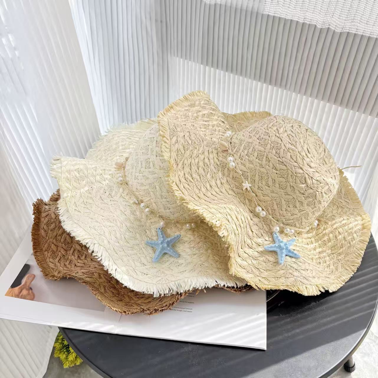 New Style Large Brim Beach Shell Straw Hat for Women, Summer Vacation Style, Casual Travel Sun Protection Sun Hat for Women