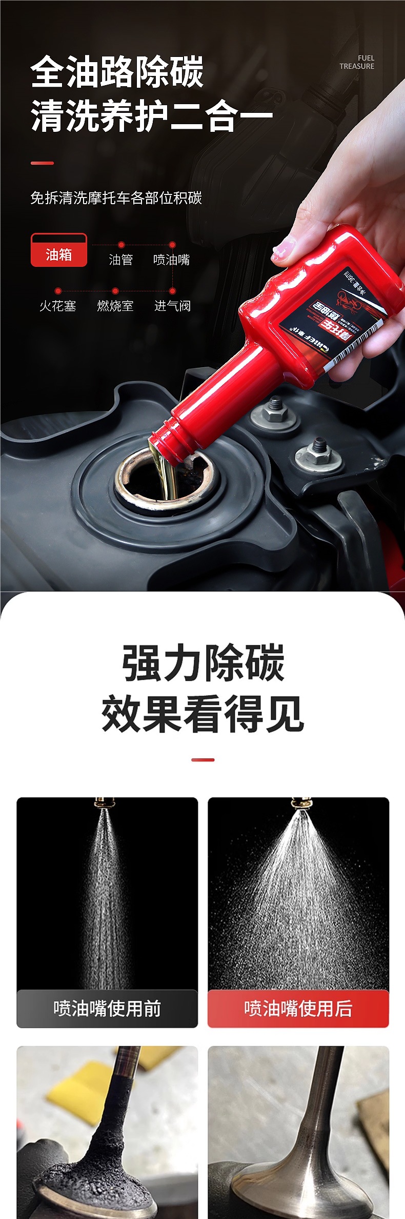 Carfu Motorcycle Fuel Treasure Carbon Deposit Remover Cleaner for Scooter Engine Gasoline Additive