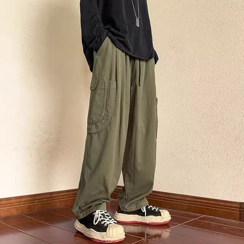 Straight-leg casual pants for men, summer loose trendy American wide-leg work pants, plus-size streetwear fashion sport pants