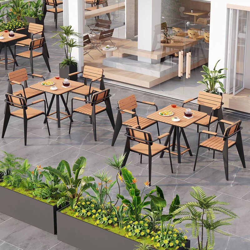Outdoor Plastic-Wood Tables and Chairs, Waterproof and Sun-Resistant, for Cafes, Milk Tea Shops, Patios, Gardens, and Homestays Outdoor Plastic-Wood Tables and Chairs, Waterproof and Sun-Resistant, for Cafes, Milk Tea Shops, Patios, Gardens, and Homestays