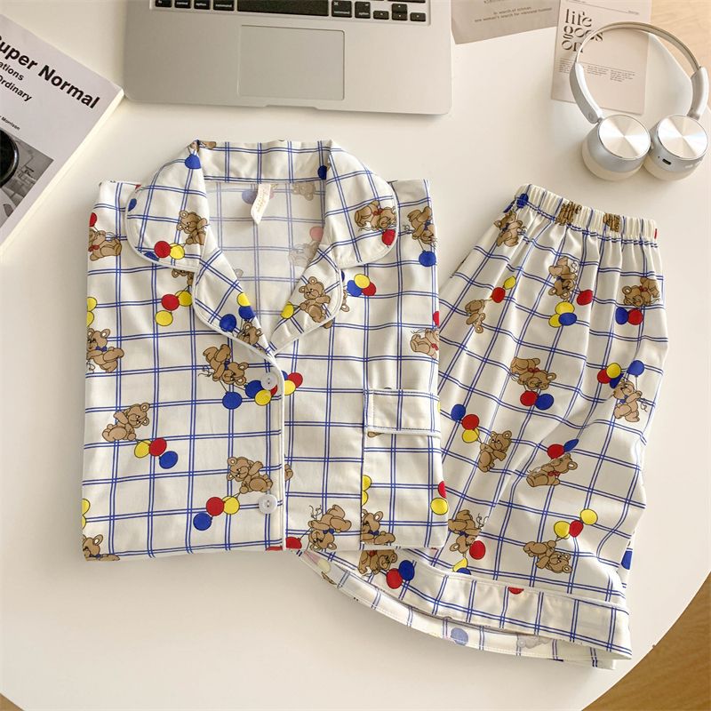 Algodón al por mayor transfronterizo coreano inns dulce osos pijamas mujeres cardigans de verano mangas cortas 2026 nueva ropa para el hogar
