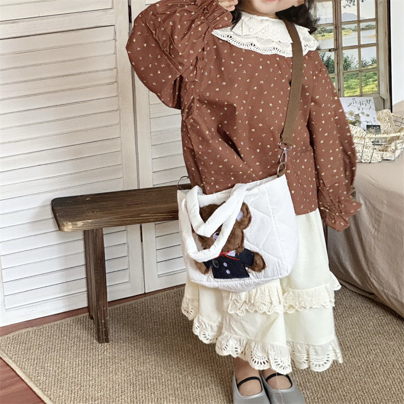 Moda coreana para niños y niñas bolsas de hombro de dibujos animados lindos osos bebés mochilas nuevas bolsas de algodón para niños de comercio exterior