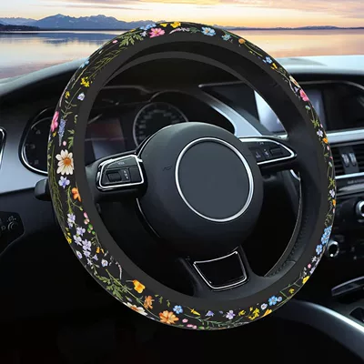 Cross-border Amazon Four Seasons Universal Steering Wheel Cover Cartoon Style Non-slip Inner Ring Breathable Steering Wheel Handicap Cover (Steering wheel cover) - multicolored-wildflowers-without-inner-ring-38cm