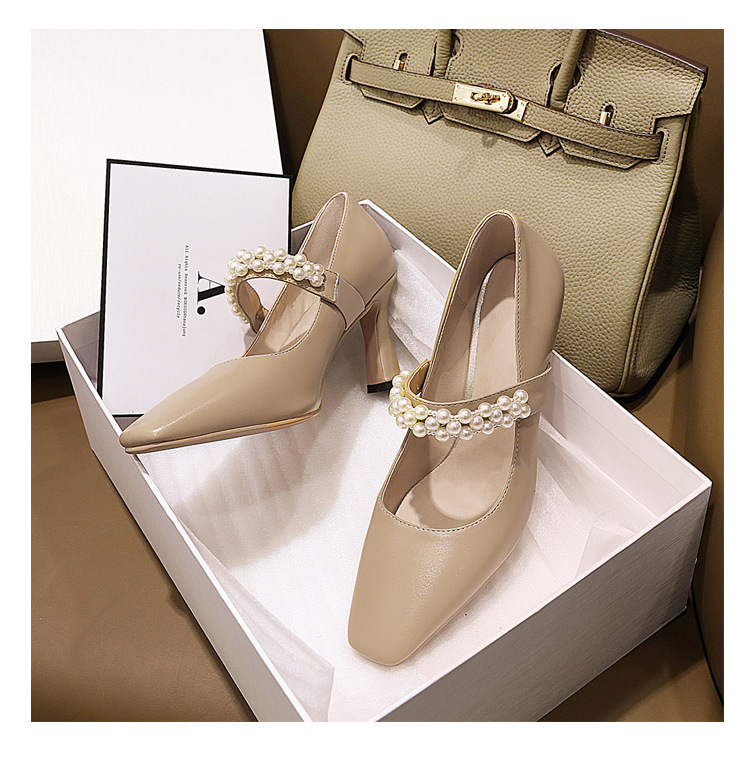 Women&#39;s high-heeled shoes 2021 Early spring new pattern Word buckle Pearl Mary French Fairy Wind High-heeled shoes T5526